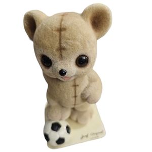 Josef Originals Vintage Teddy Bear Kicking Soccer Ball Made In Japan Tan 3"